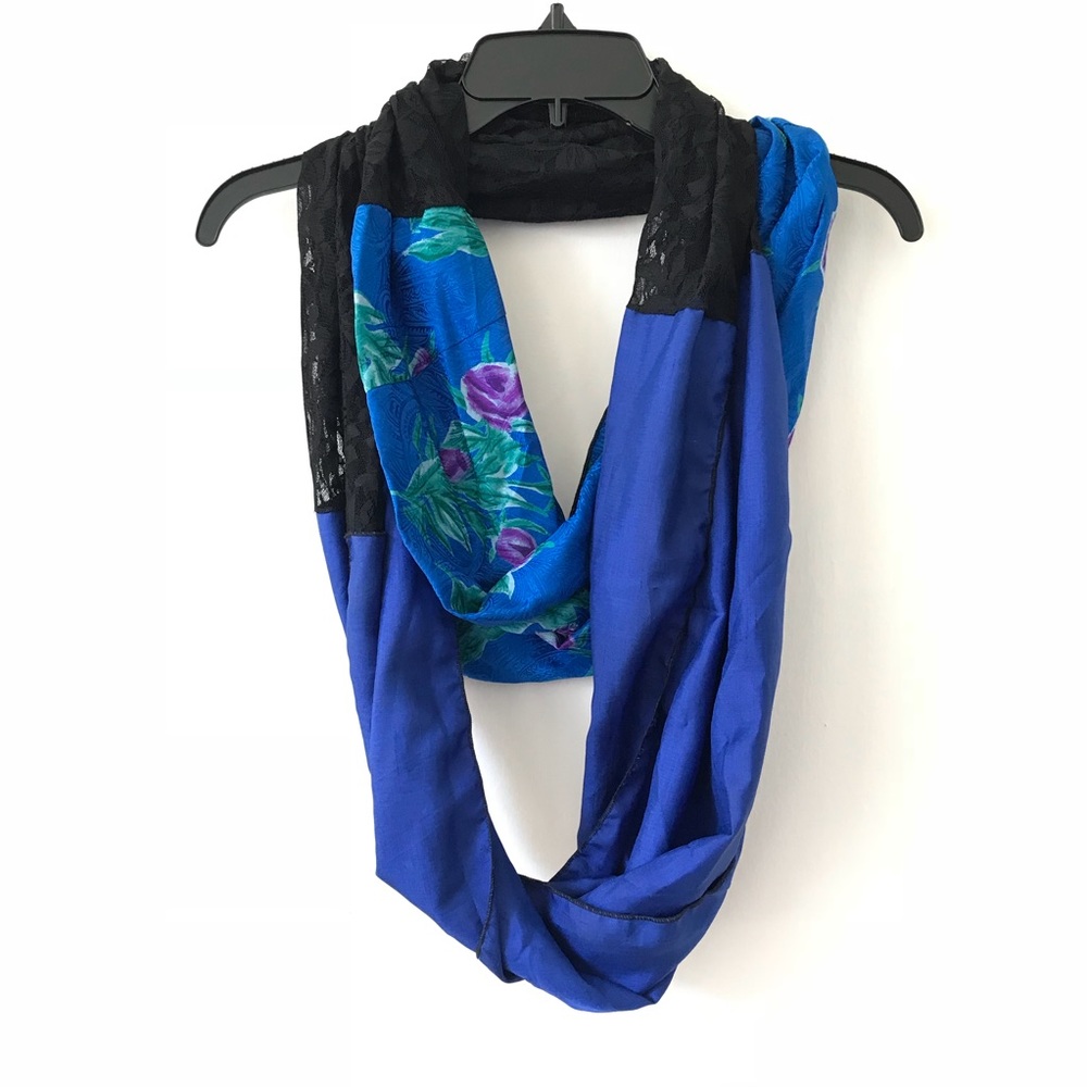 Blue floral and lace infinity scarf